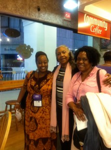 l. to r.: Judith Palmer, Chair of the board of the  London based Association of Dance of the African Diaspora; yours truly; and Mercy Nabirye, Director of ADAD. Internationals in the house!