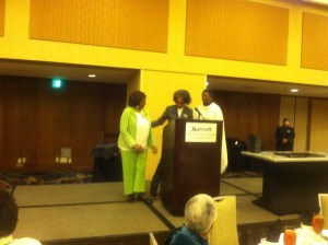 l. to r.: the venerable Ann Williams, acknowledged by IABD founder and  Board member Joan Myers Brown; and Denise Saunders Thompson, IABD Chair